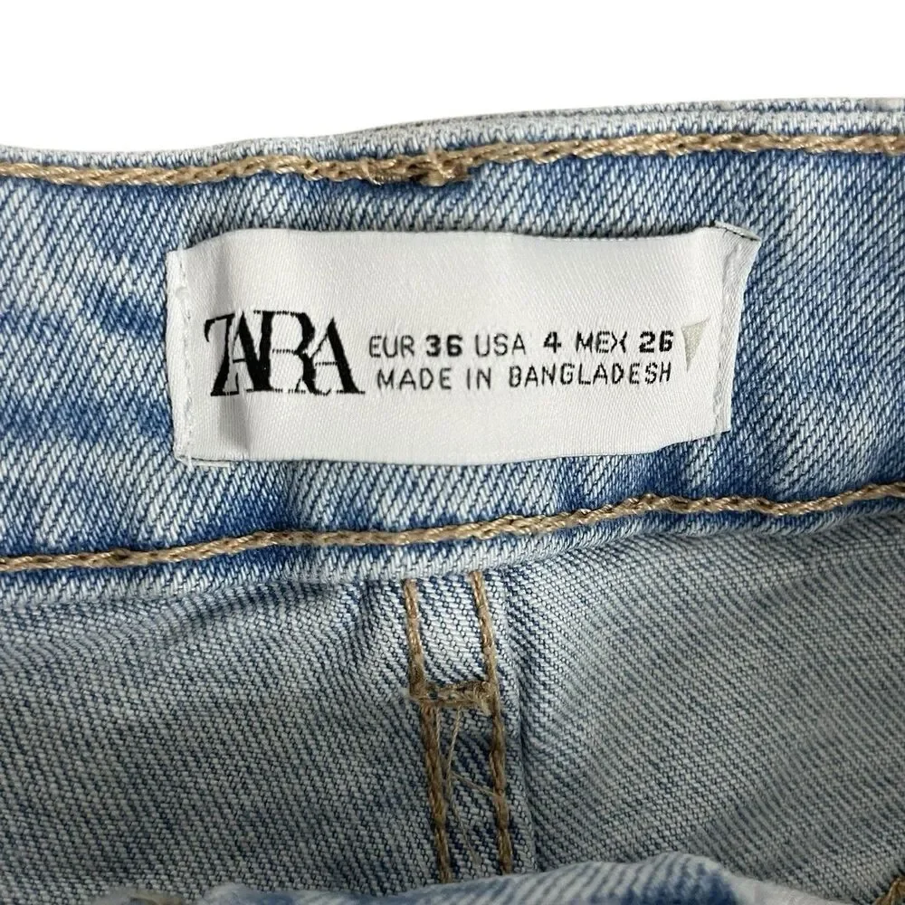 ZARA Denim Shorts Women Size 4 Light Wash Distressed High Rise Cutoff - Picture 3 of 6